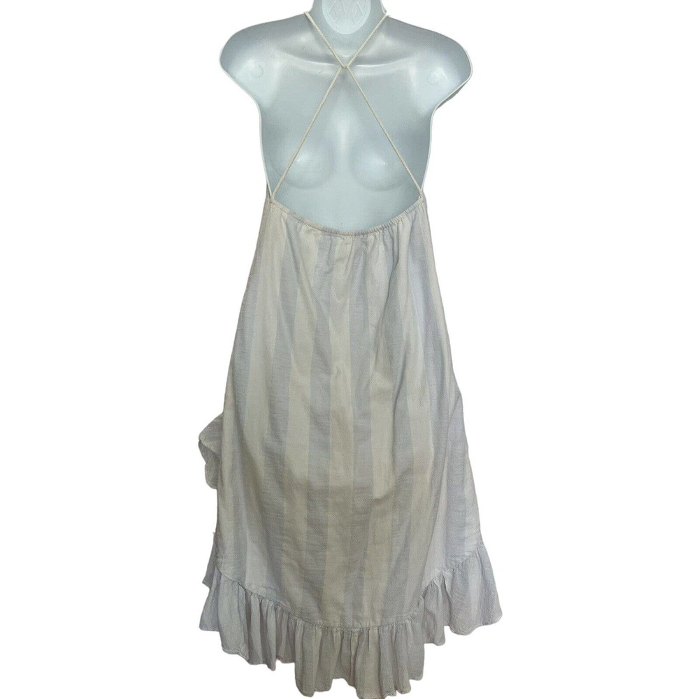 🌵 Mustard Seed Blue & White Striped Ruffled Lined Backless Halter Dress - Small - Picture 5 of 7